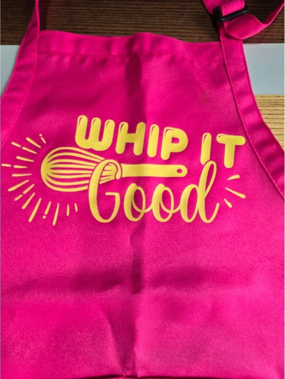 Kids Hot Pink Whip It Good Chef Apron Yellow Vinyl Design Adjustable